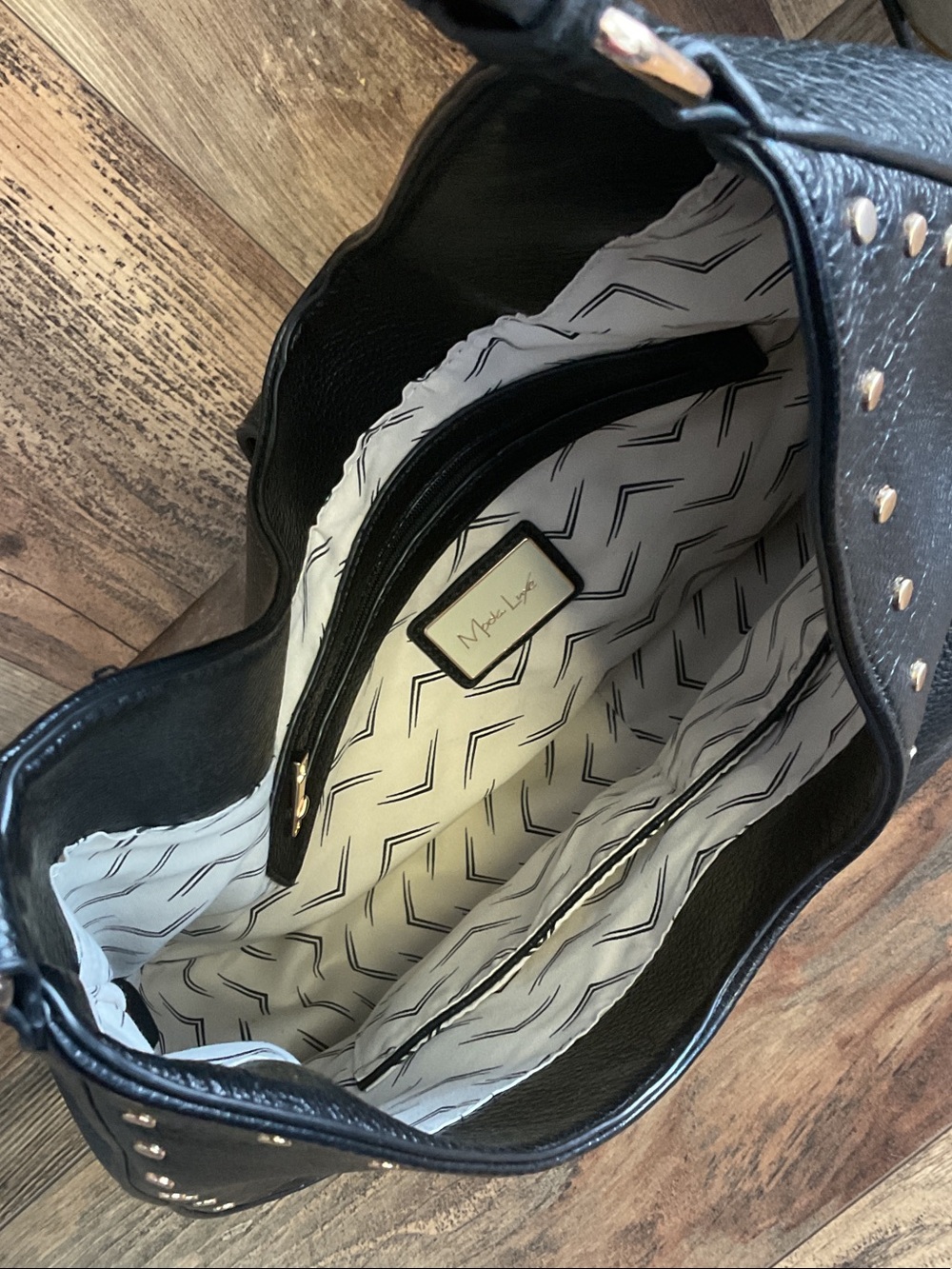 Moda Luxe Oliva Black Vegan Hobo Shoulder Bag with Gold Trim - Picture 5 of 6